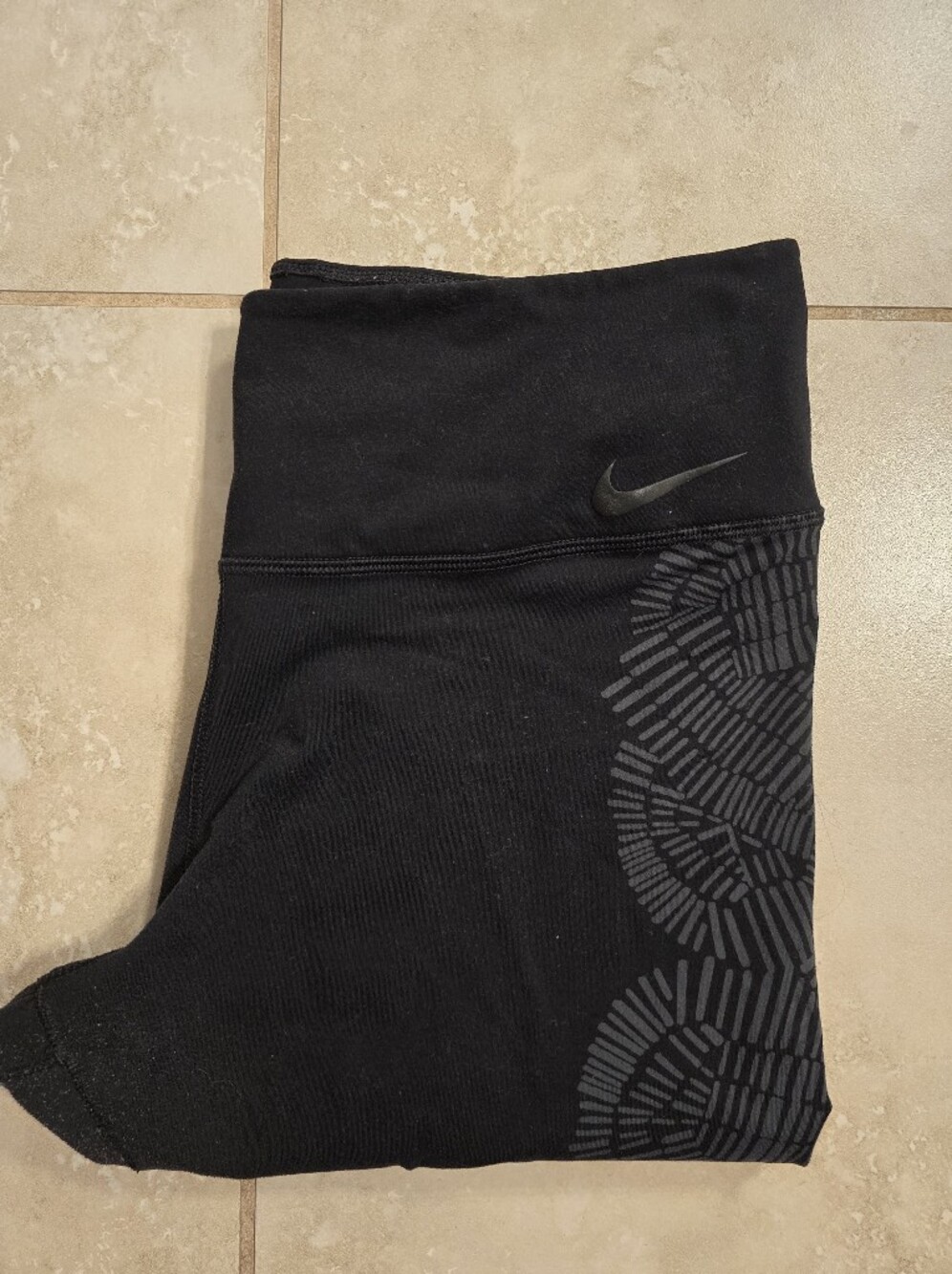 Nike Black Leggings with Reflective Swoosh and Gray Print